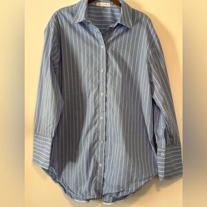 Zara Oversized Striped Button Down - Blue and White - Large